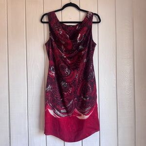 Sisley Red Floral Cowl Neck Mini Dress